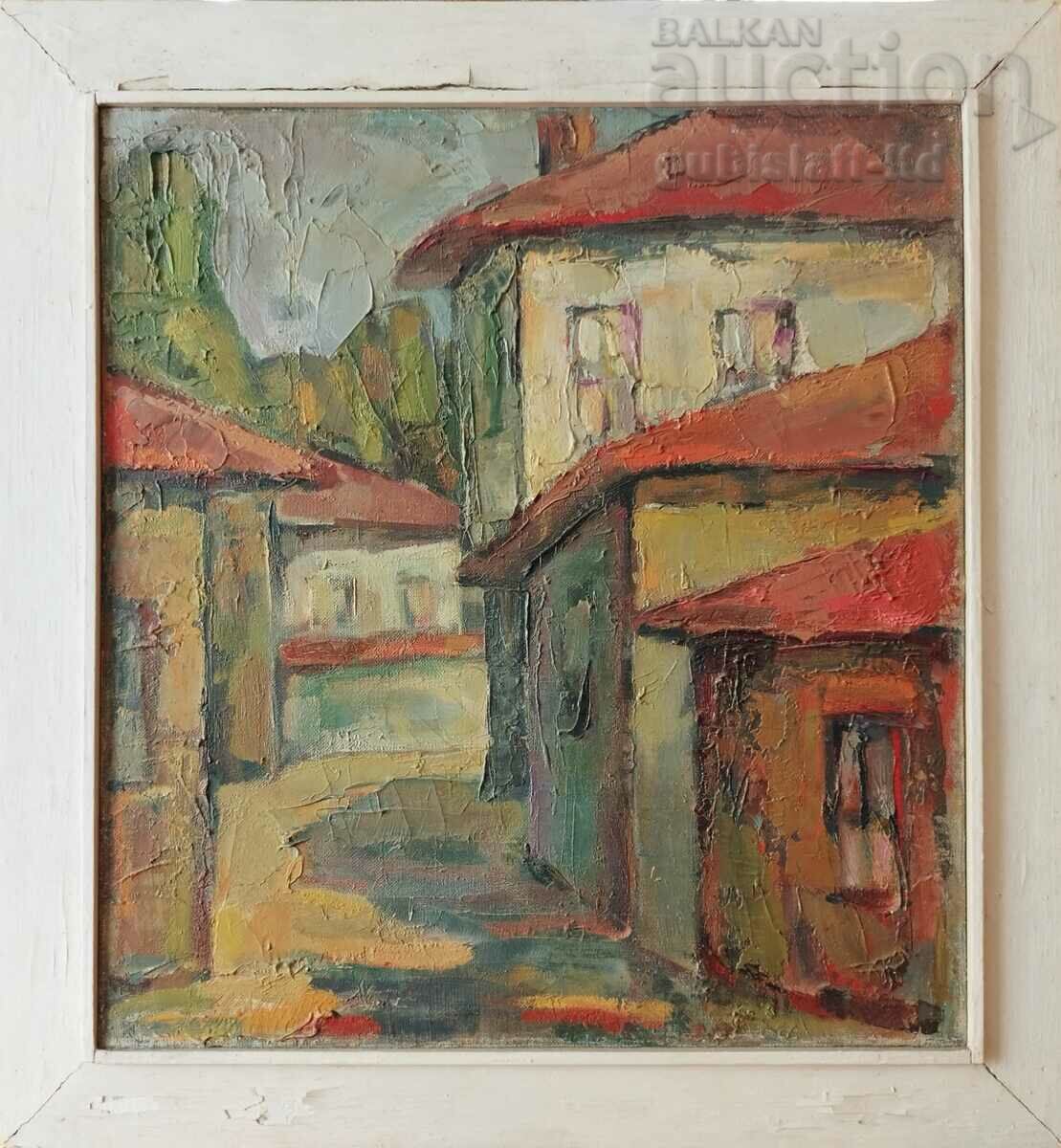 Картина, стари къщи, български автор, 1983 г.