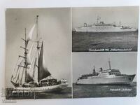 Postcard Two Ships and a Sailboat DDR