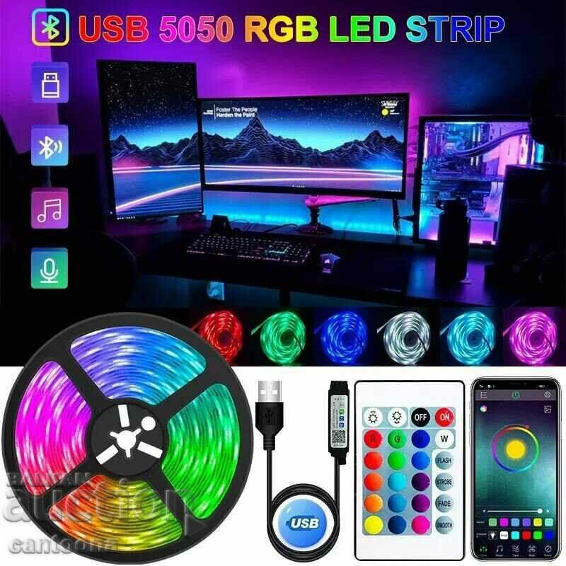 Banda LED RGB 5050 de 5 metri, telecomanda, APP - Android/iOS