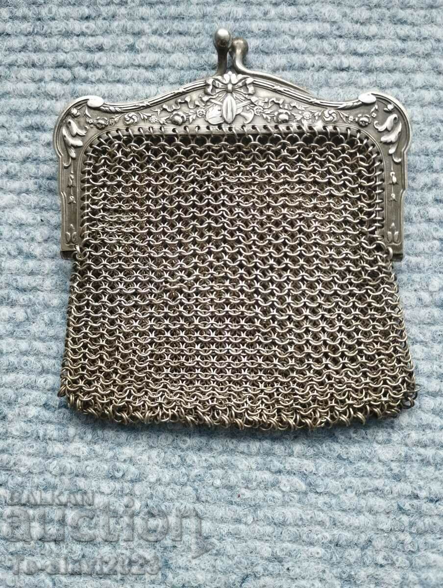 Стара Френска сребърна  чантичка/портмоне за монети