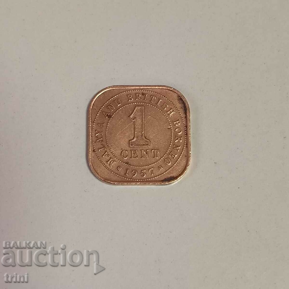 Malaya and British Borneo 1 cent 1957 year g77
