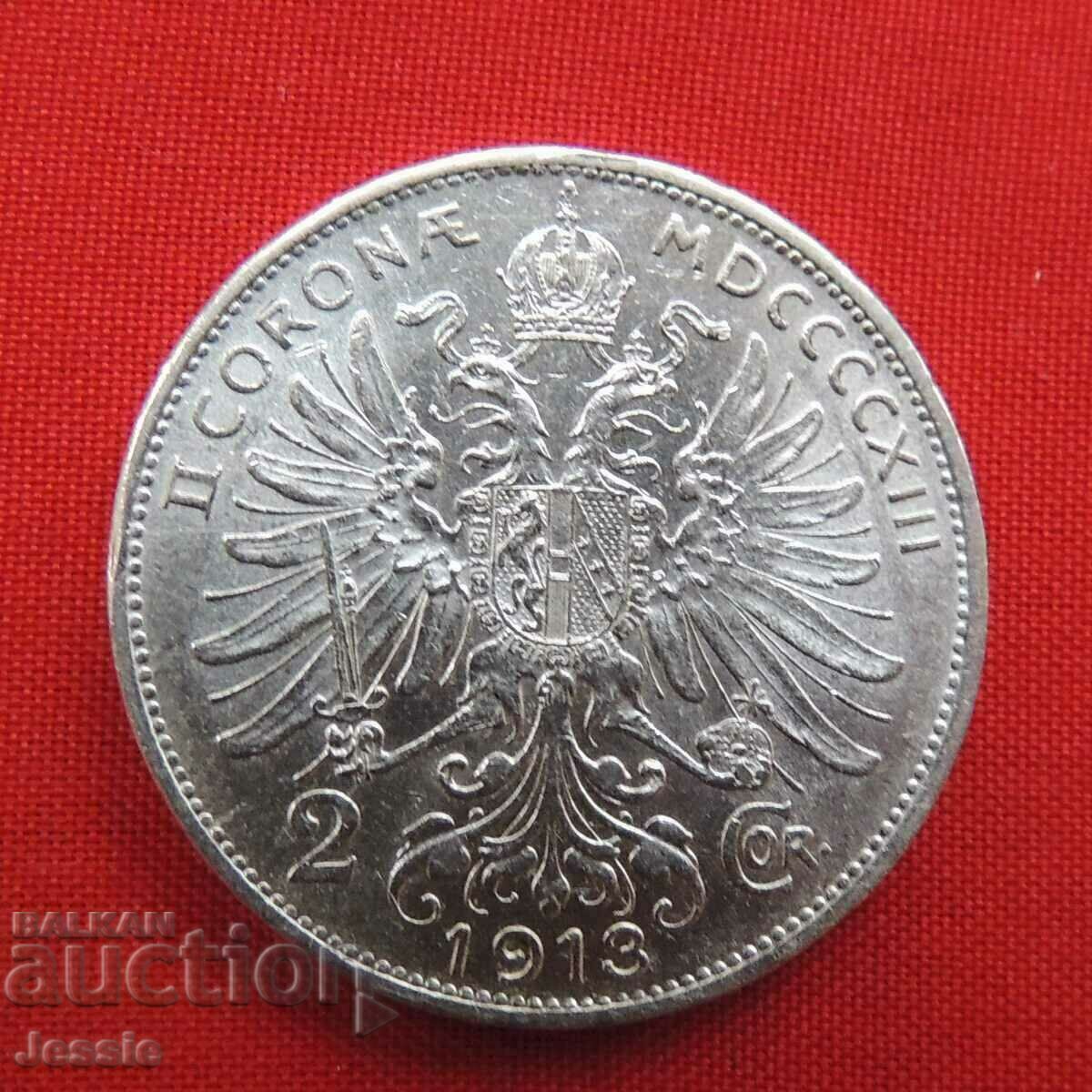 2 crowns 1913 Austria-Hungary silver COMPARE AND RATE!