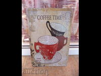 Metal plate Time for coffee Coffee time porcelain cups h