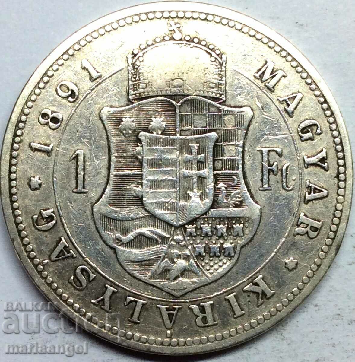 1 forint 1891 Hungary 29mm 12.25g silver