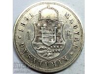 1 forint 1891 Hungary 29mm 12.25g silver