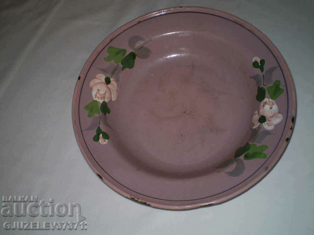 Old pink metal plate enamel hand painted flowers with price 79.00 BGN | € 40.39 Old pink metal plate enamel hand painted flowers with price 79.00 BGN | € 40.39