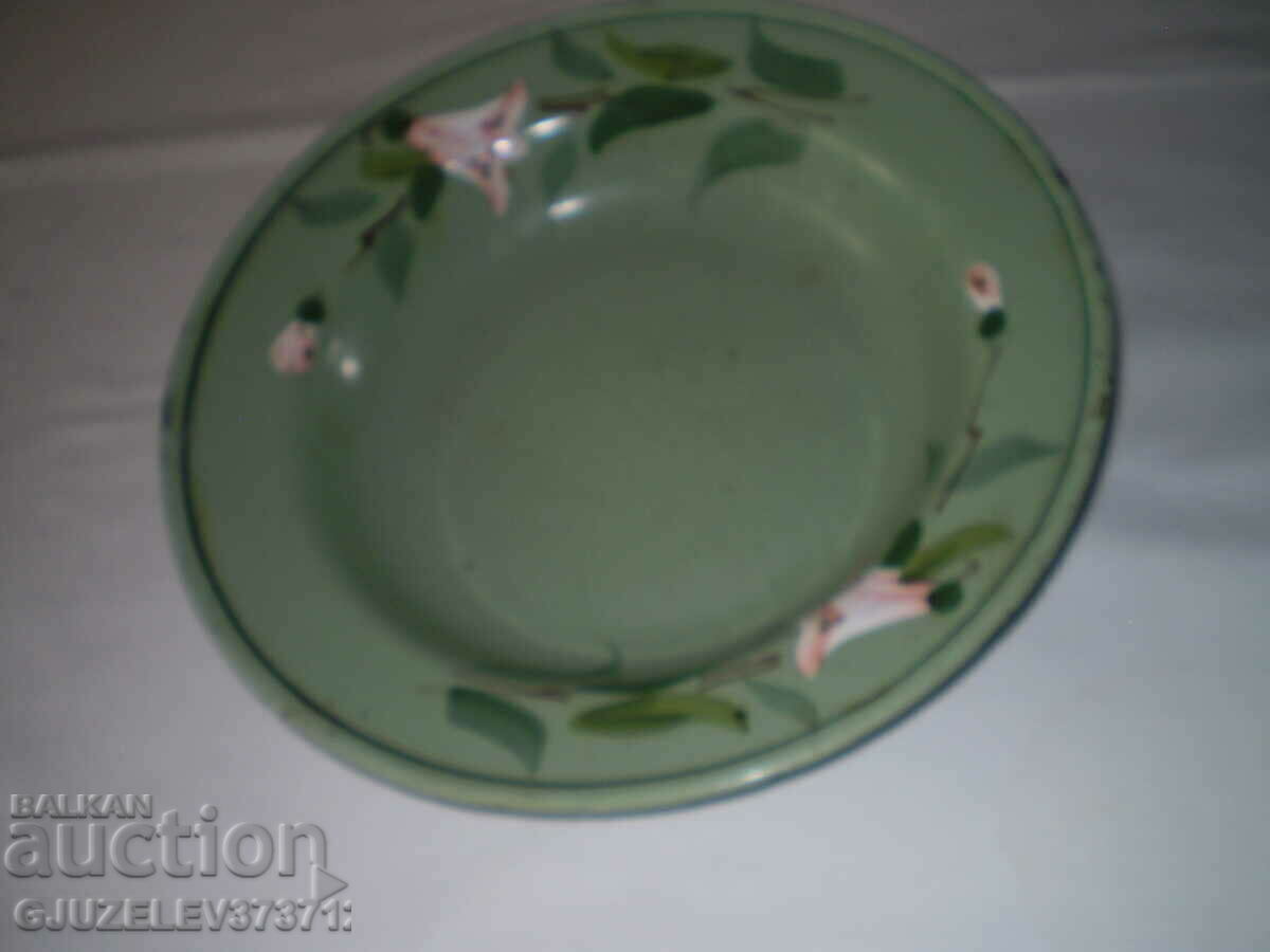 Green old metal plate hand painted enamel flowers with price 88.00 BGN | € 44.99