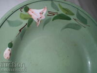 Зелена стара метална чиния ръчно рисувани цветя емайл