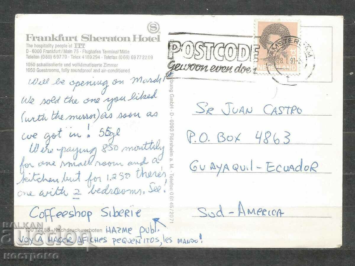 traveled Frankfurt Sheraton Hotel Post card - A 1654 with price 1.00 BGN | € 0.51 traveled Frankfurt Sheraton Hotel Post card - A 1654 with price 1.00 BGN | € 0.51