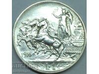 1 liră 1916 Italia Victor Emmanuel (1869-1947) Argint - Rar