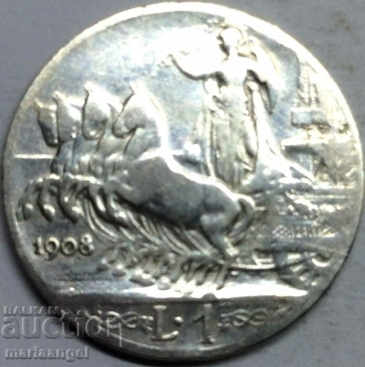 1 lira 1908 Italia Victor Emmanuel (1869-1947) argint
