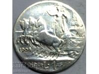1 lira 1908 Italia Victor Emmanuel (1869-1947) argint