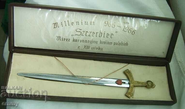 Колекционерски меч нож за писма с герб, в кутия, Полша