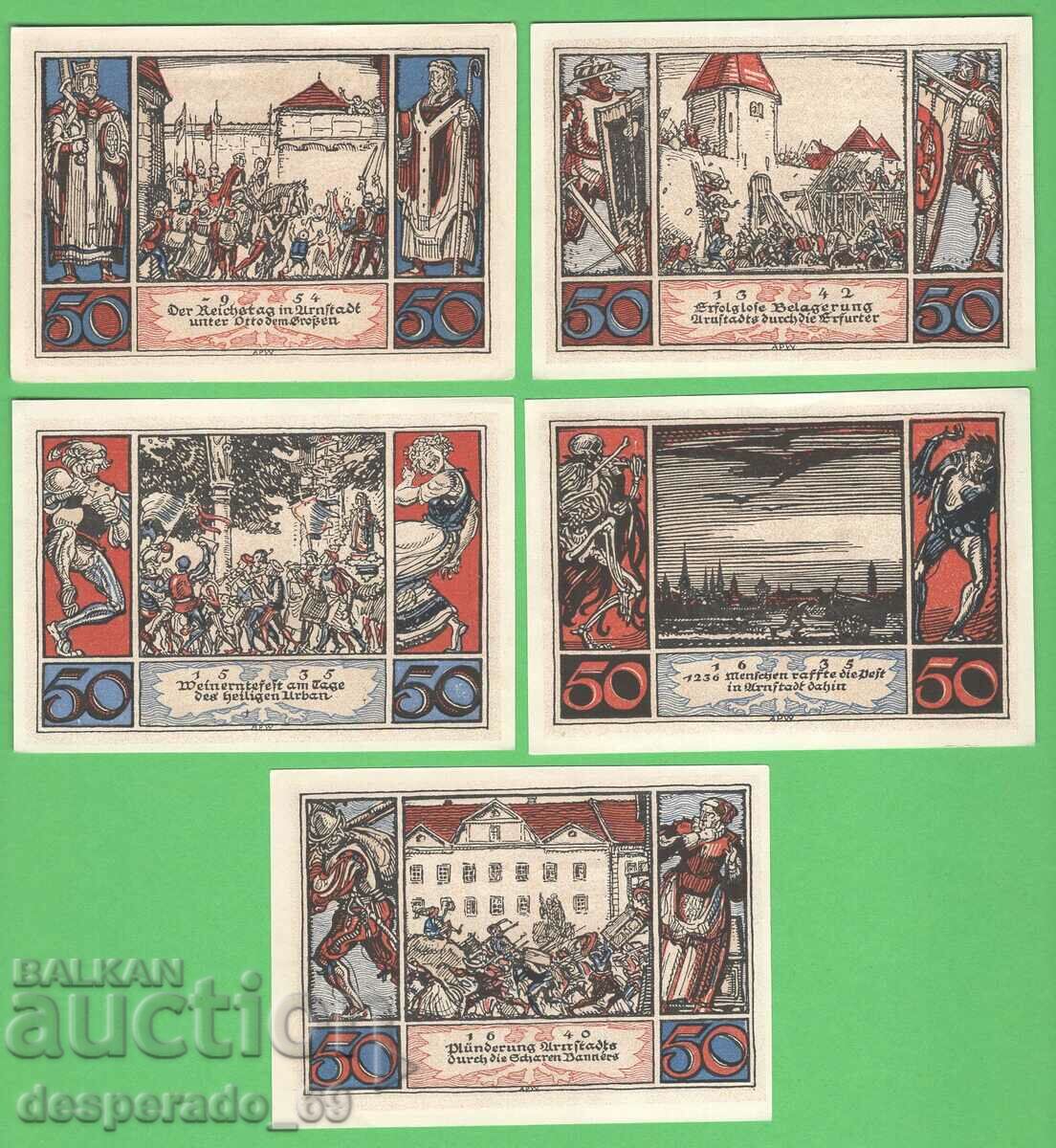 (¯`'•.¸NOTGELD (city of Arnstadt) 1921 UNC -5 pcs. banknotes¸.•'´¯)