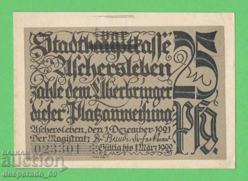 (¯`'•.¸NOTGELD (city Aschersleben) 1921 UNC -25 pfennig •'´¯) with price € 1.30 | 2.54 BGN