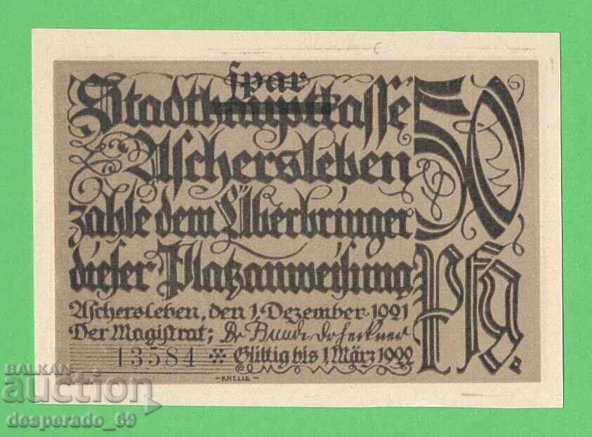 (¯`'•.¸NOTGELD (city Aschersleben) 1921 UNC -50 pfennig •'´¯) with price 2.60 BGN | € 1.33