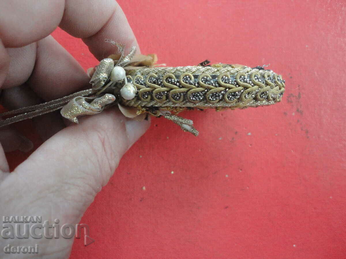 Antique double sided mirror with tinsel and pearls - 5 Antique double sided mirror with tinsel and pearls - 5