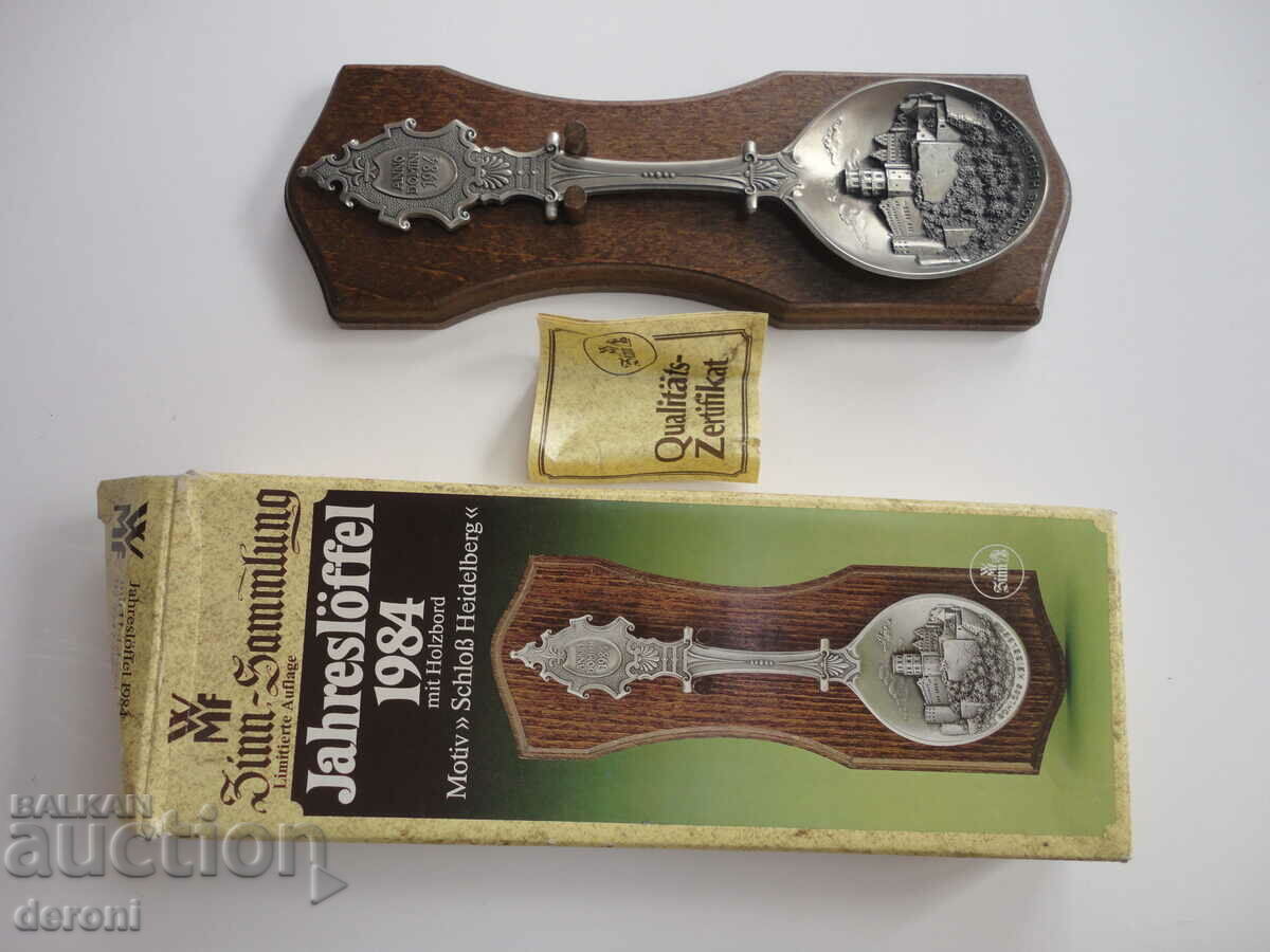 Auction WMF engraved pewter spoon certificate box Auction WMF engraved pewter spoon certificate box