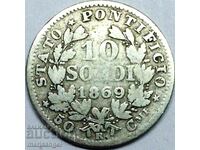 10 солди 1869 Ватикан Пий VI ано XXIV сребро