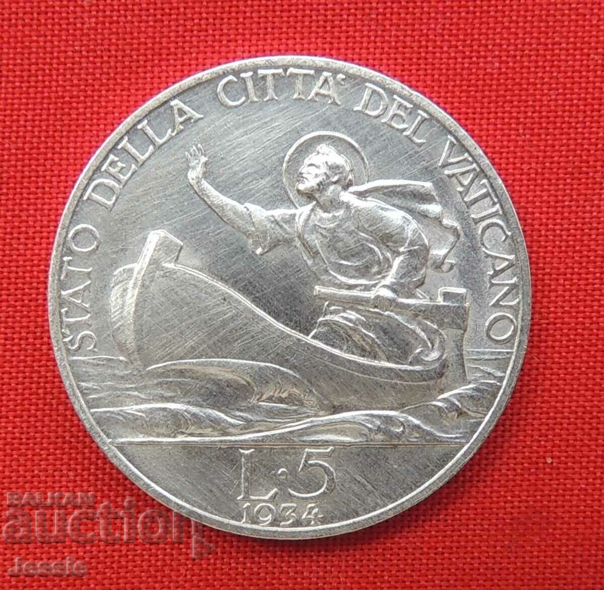 5 Lire 1934 Argint Vatican CALITATE