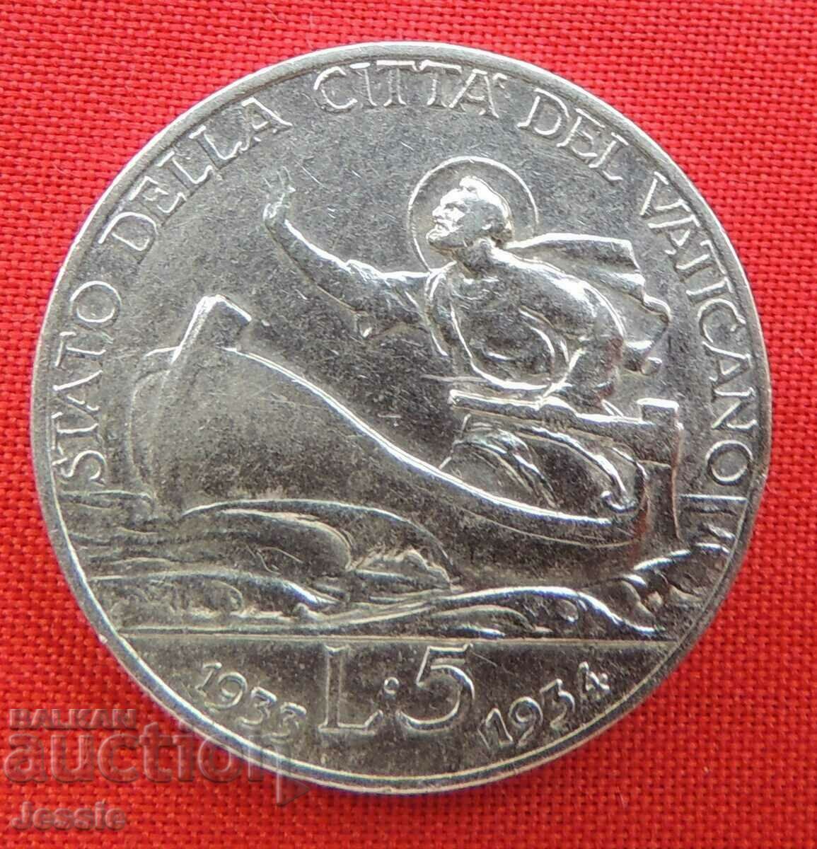 5 Lira 1933 1934 Vatican Silver JUBILEE QUALITY