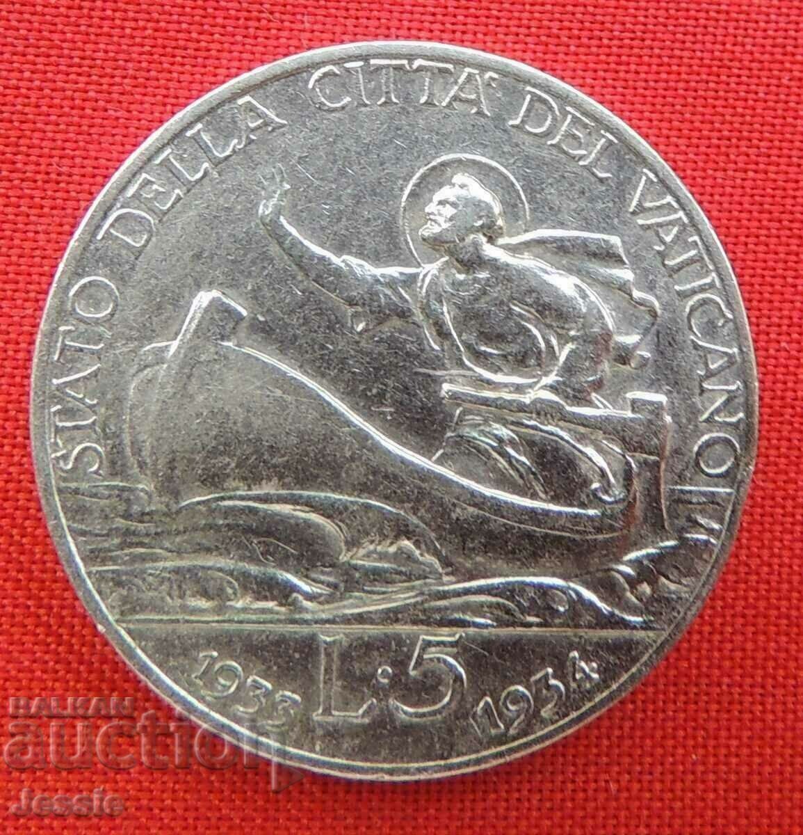 5 Lire 1933 1934 Argint Vatican CALITATE JUBILEĂ