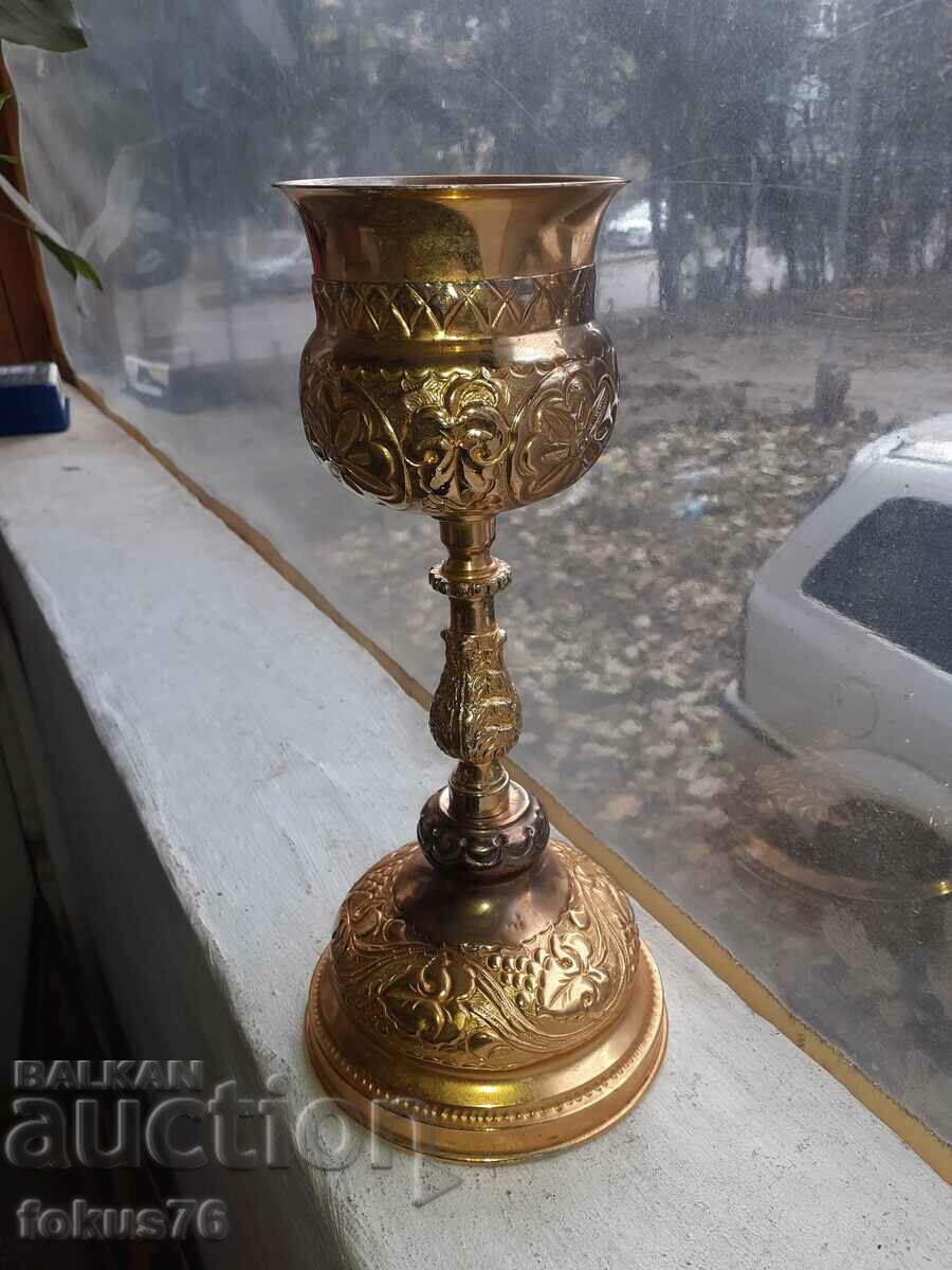 Magnificent large church goblet, chalice, brass, gilt