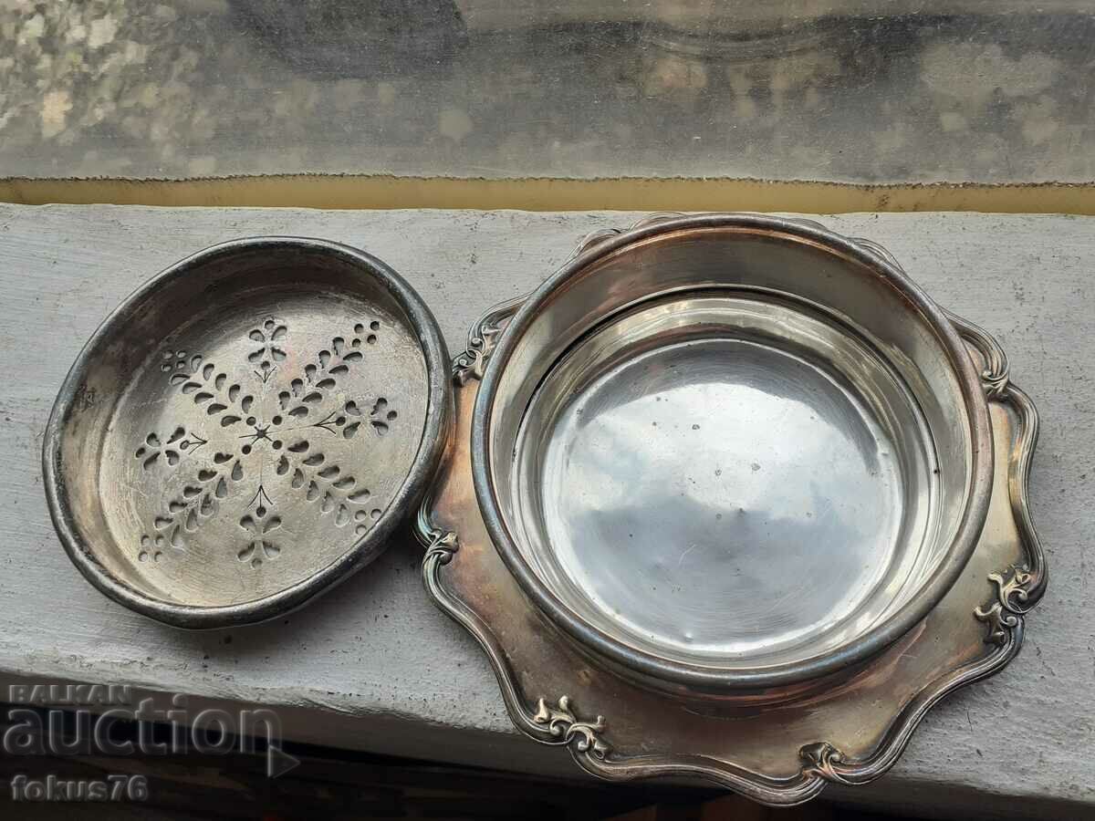 Auction Old antique English thick silver plated butter dish Auction Old antique English thick silver plated butter dish