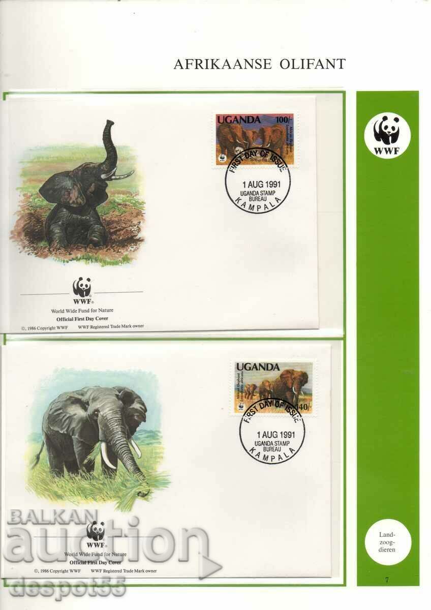 1991. Уганда. Африкански слон. 4 плика.