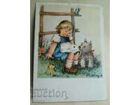 Old greeting card - Girl and dog, 1965