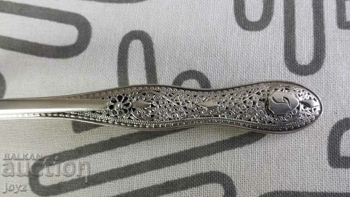 Auction 1920s SILVER SPOON FILIGREE WITH MONORAM/ SAMPLE 900 Auction 1920s SILVER SPOON FILIGREE WITH MONORAM/ SAMPLE 900