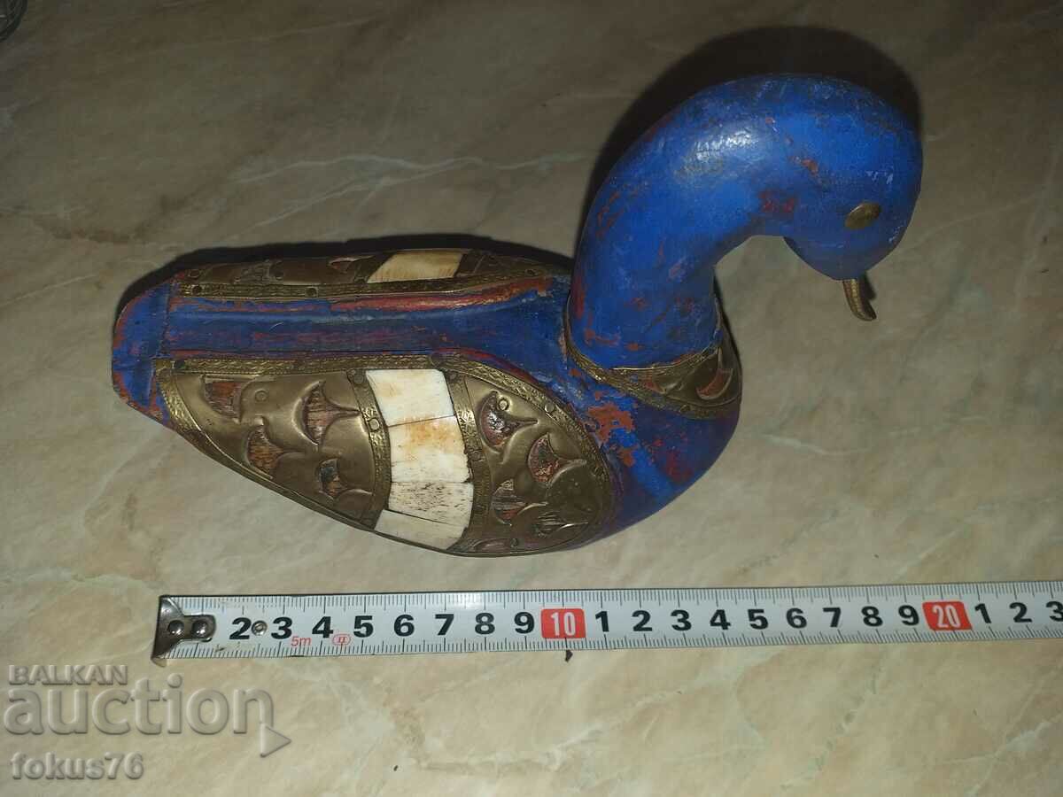 A great blue wood duck with brass and bone - 5 A great blue wood duck with brass and bone - 5