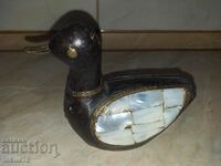 Great wooden duck duck with brass and mother of pearl