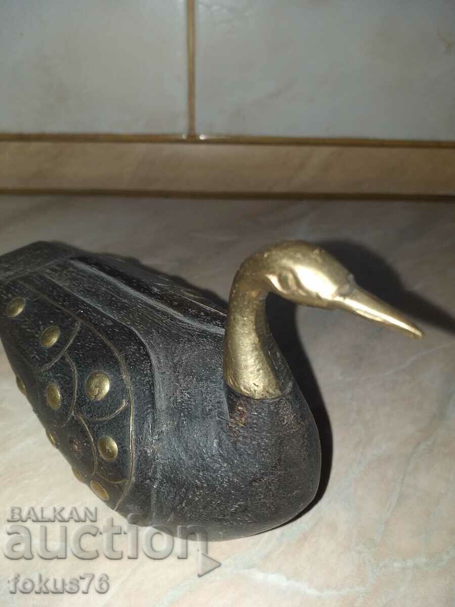 Δημοπρασία Μοναδική ξύλινη πάπια πάπιας με μπρούτζινα στοιχεία Δημοπρασία Μοναδική ξύλινη πάπια πάπιας με μπρούτζινα στοιχεία