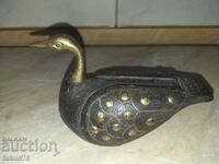 Unique wooden duck duck with bronze elements