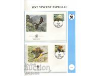 1989. Sf. Vincent. Protecția Naturii - Papagali. 4 plicuri.