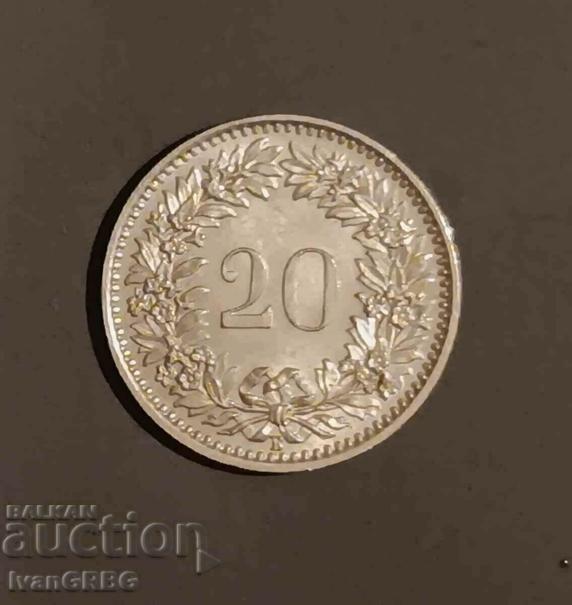 20 rapen 1964 Switzerland, 20 centimes 1964 Switzerland