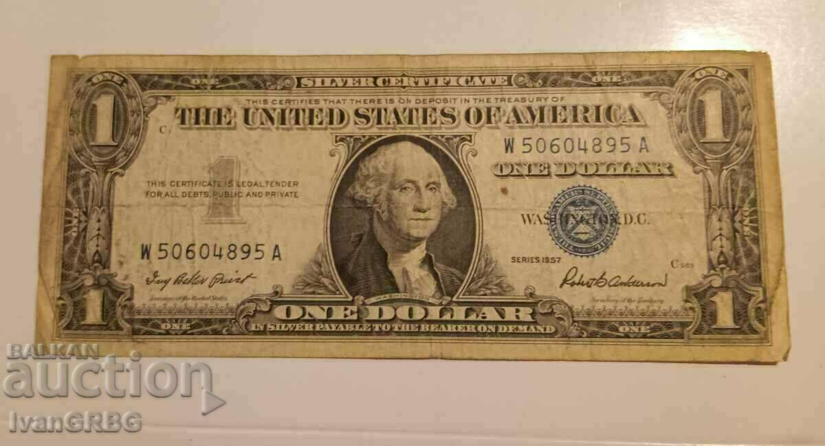 1 долар 1957 САЩ СИН ПЕЧАТ Silver certificate