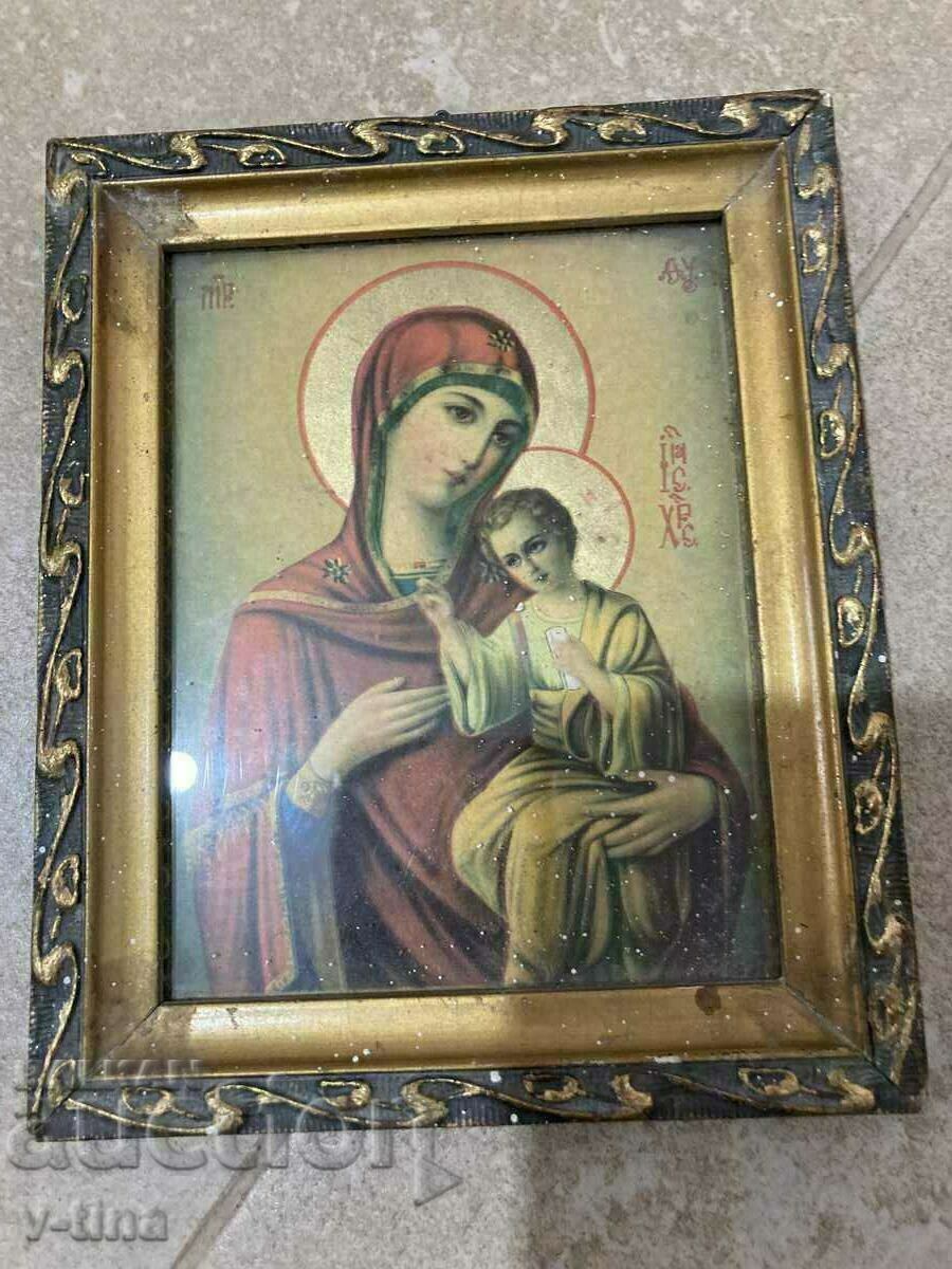 Veche icoană rusă Fecioara Maria și Iisus
