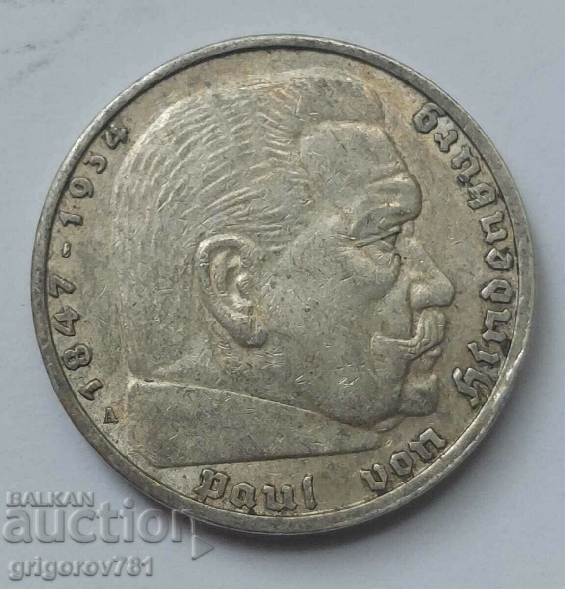 5 mărci de argint Germania 1935 A III Reich Monedă de argint #61