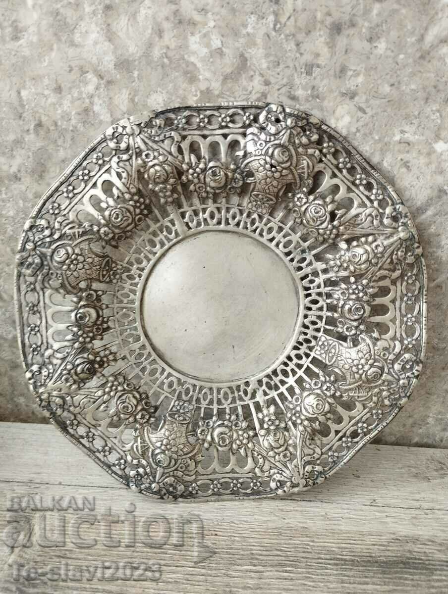 Стара сребърна  чиния,поднос,плато