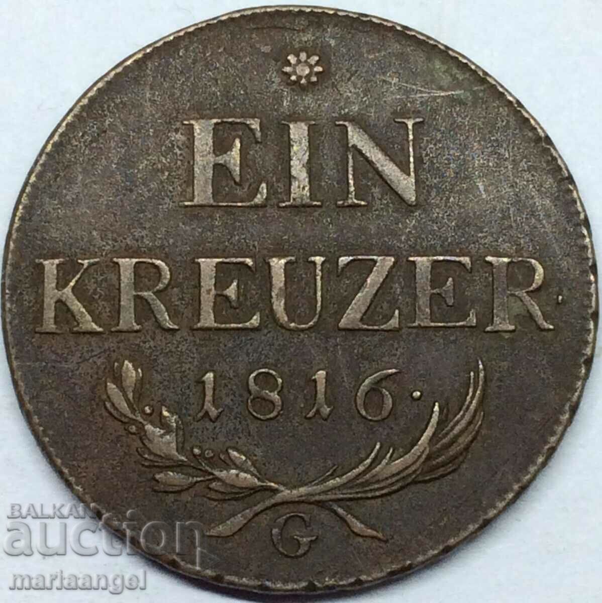 Austria 1 Kreuzer 1816 G - Transilvania 8,84g Bronz