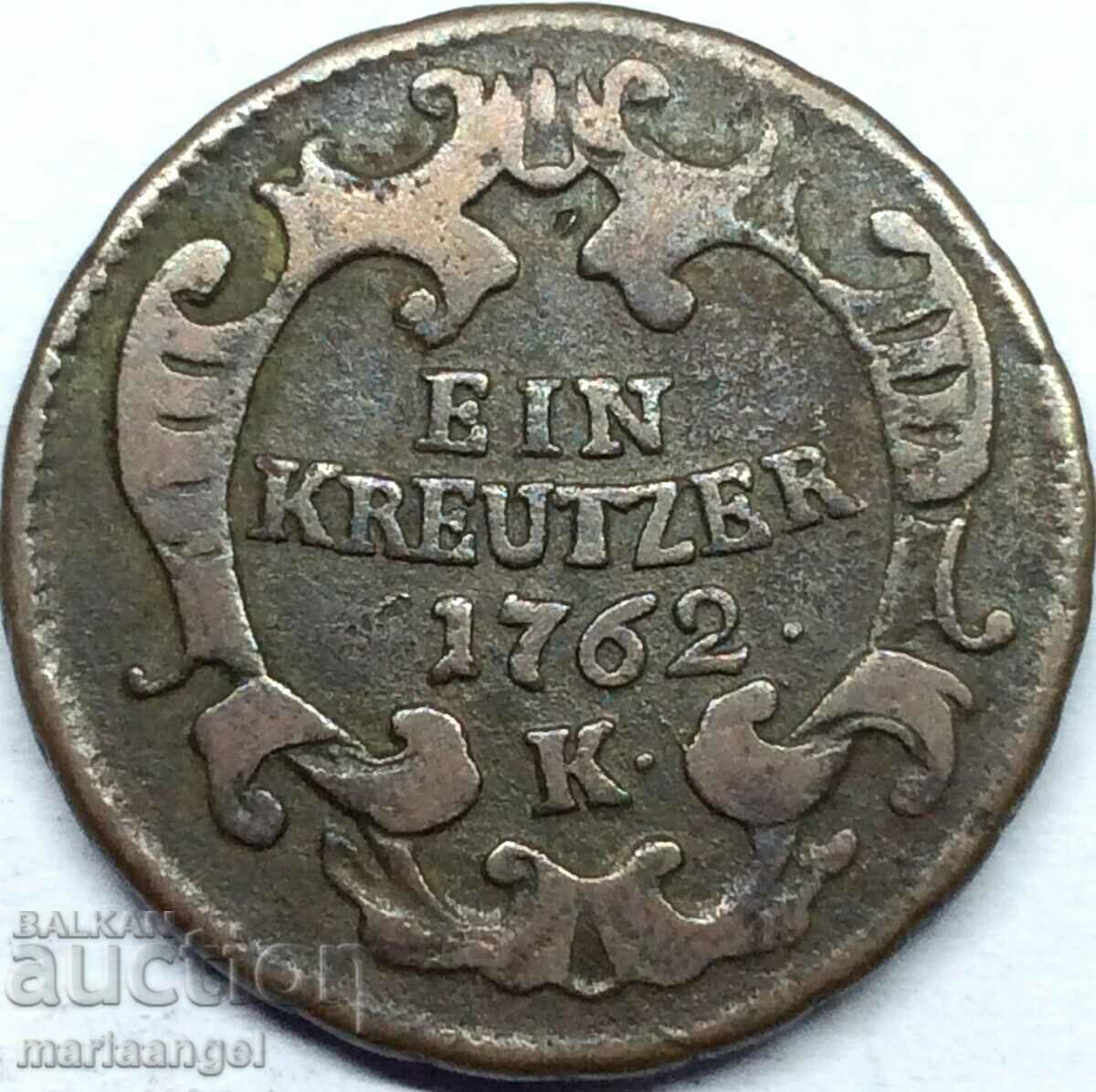 Австрия 1 кройцер 1762 К Мария Терезия 11,12г  26мм