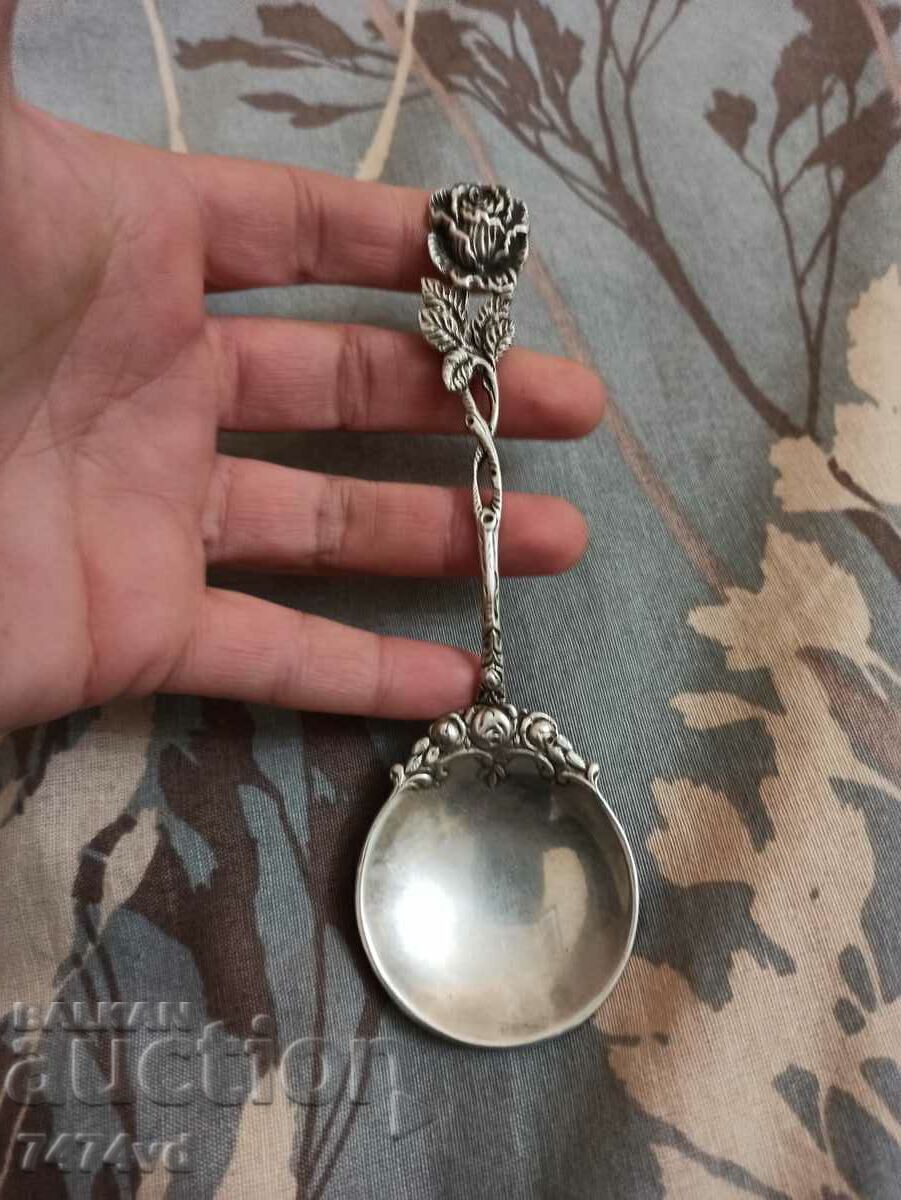 СРЕБЪРНА СТАРА ЛЪЖИЧКА С КРАСИВА ГОЛЯМА РОЗА - 6