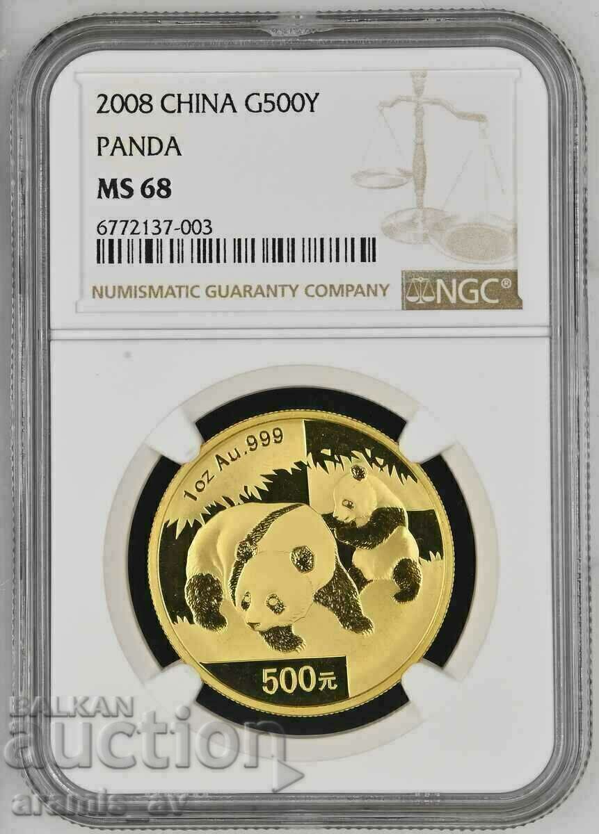 500 de yuani 2008 Gold China Panda NGC MS68