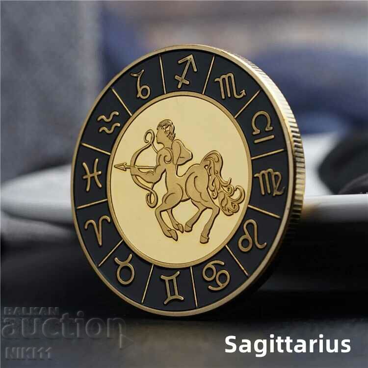Sagittarius zodiac coin in a protective capsule, zodiac signs, zodiac