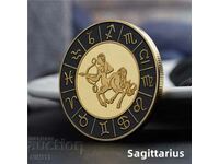 Sagittarius zodiac coin in a protective capsule, zodiac signs, zodiac