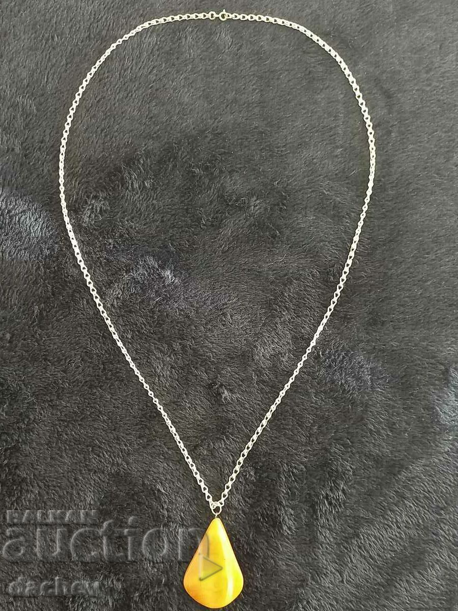 Επιχρυσωμένο κολιέ με κεχριμπάρι μενταγιόν λαϊκό κόσμημα - 5