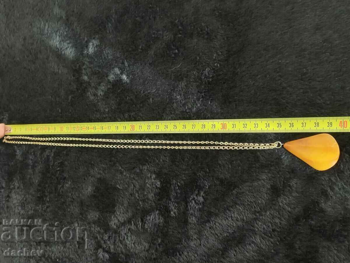 Επιχρυσωμένο κολιέ με κεχριμπάρι μενταγιόν λαϊκό κόσμημα - 6