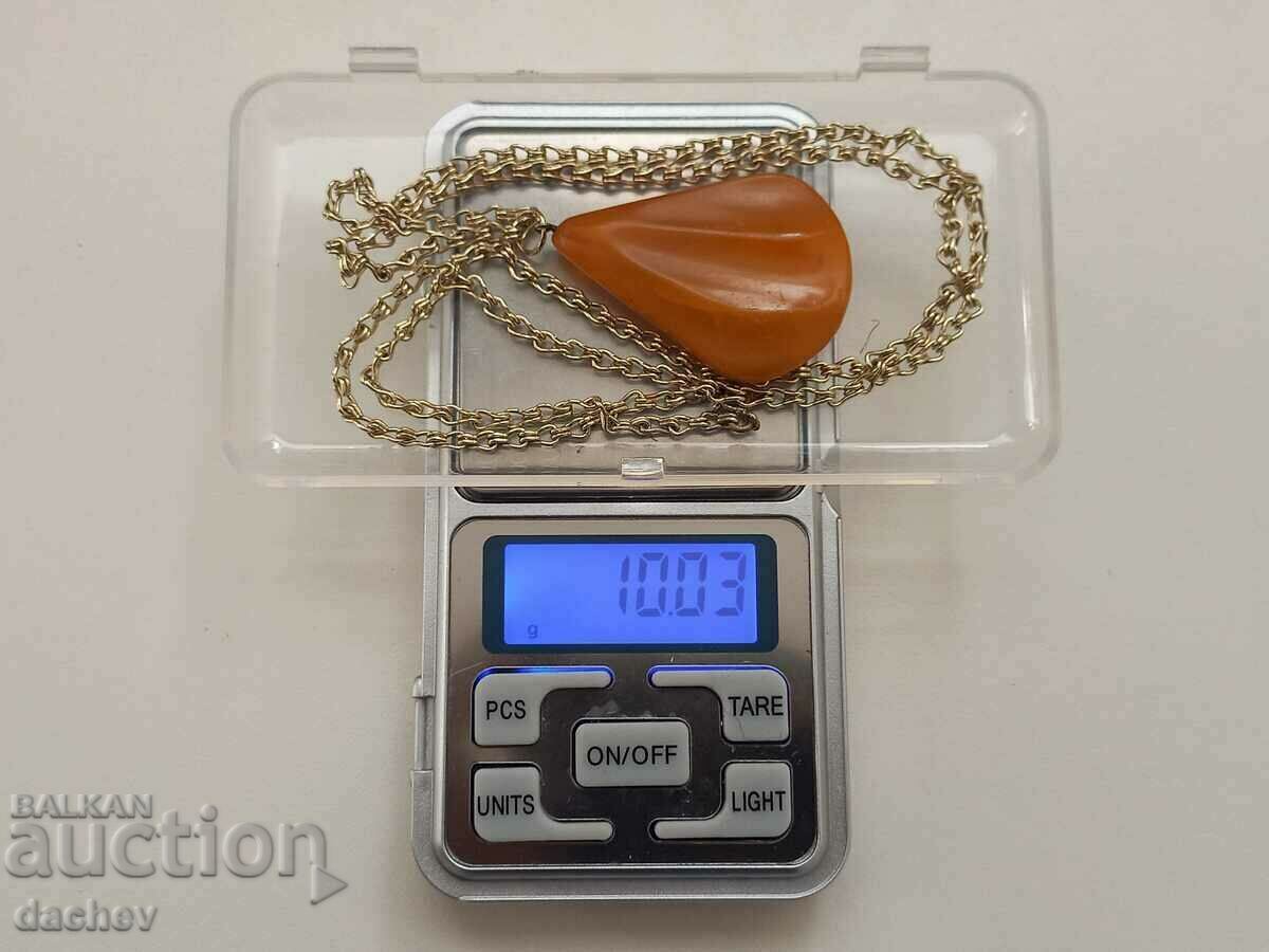 Επιχρυσωμένο κολιέ με κεχριμπάρι μενταγιόν λαϊκό κόσμημα - 7